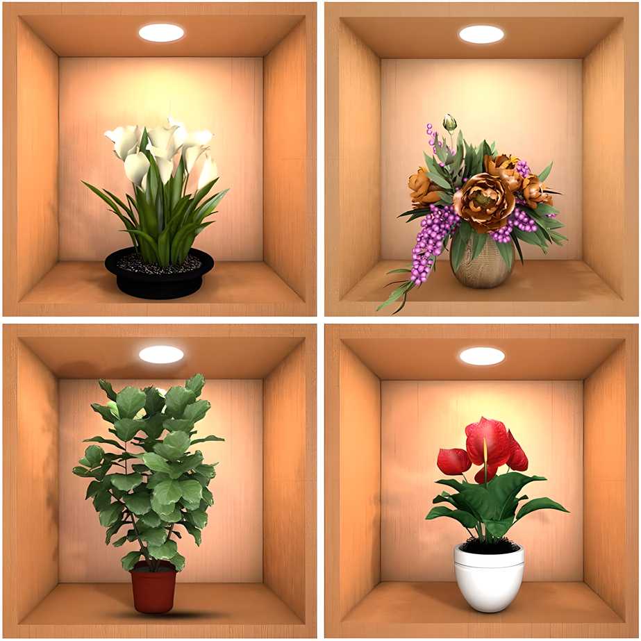 🌿 Green Plant Potted 3D Wall Stickers (Set of 4) – Nature-Inspired Home Décor! 🌿