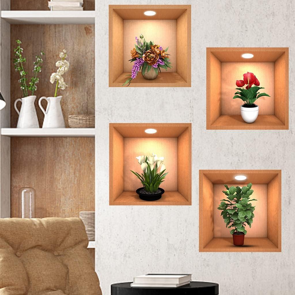 🌿 Green Plant Potted 3D Wall Stickers (Set of 4) – Nature-Inspired Home Décor! 🌿