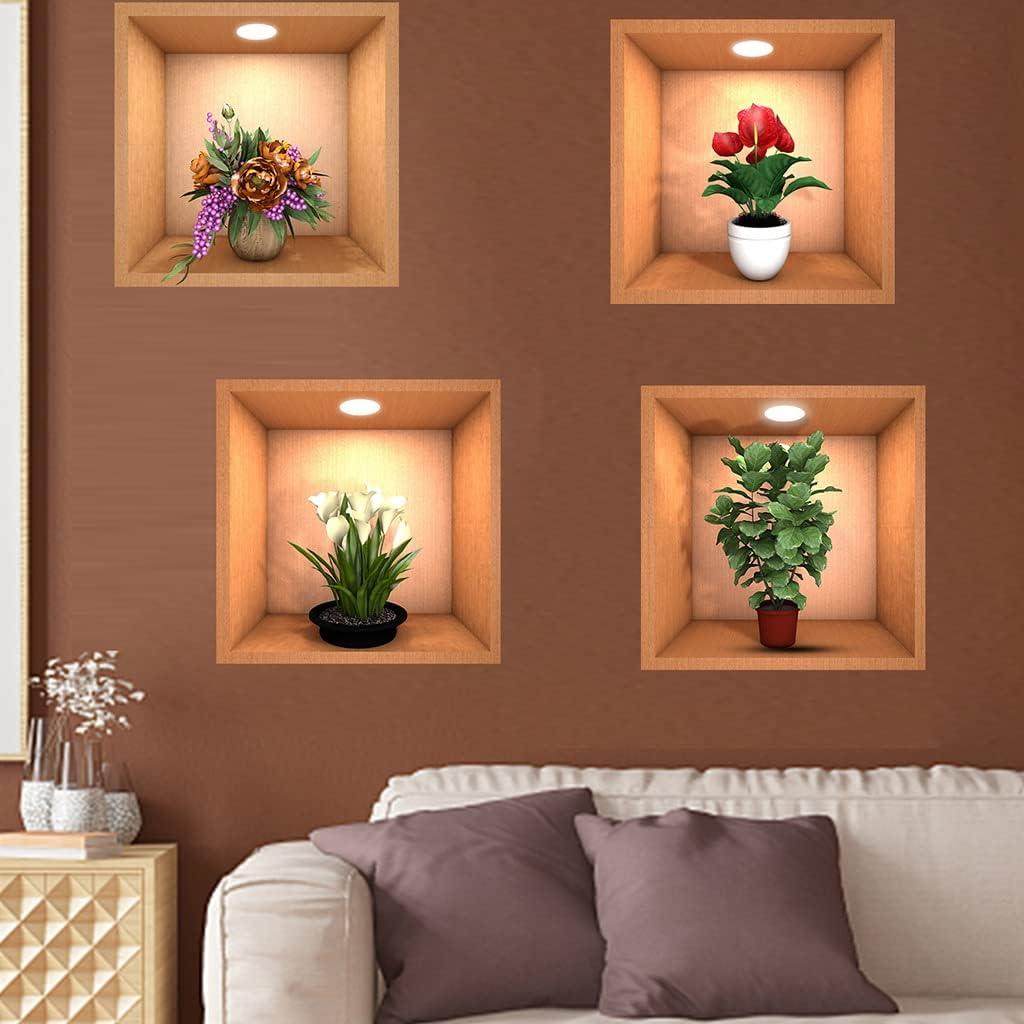 🌿 Green Plant Potted 3D Wall Stickers (Set of 4) – Nature-Inspired Home Décor! 🌿