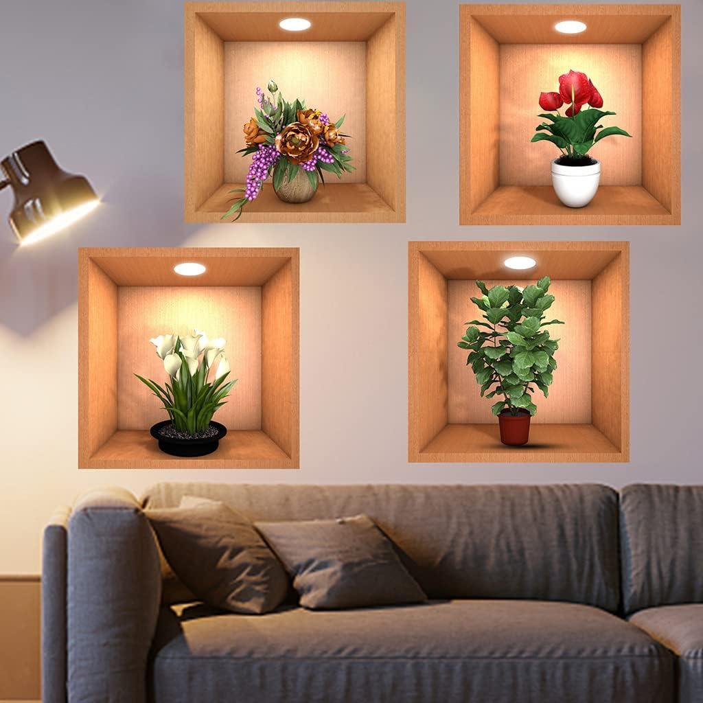 🌿 Green Plant Potted 3D Wall Stickers (Set of 4) – Nature-Inspired Home Décor! 🌿